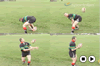 Throwing ball between legs. Rugby